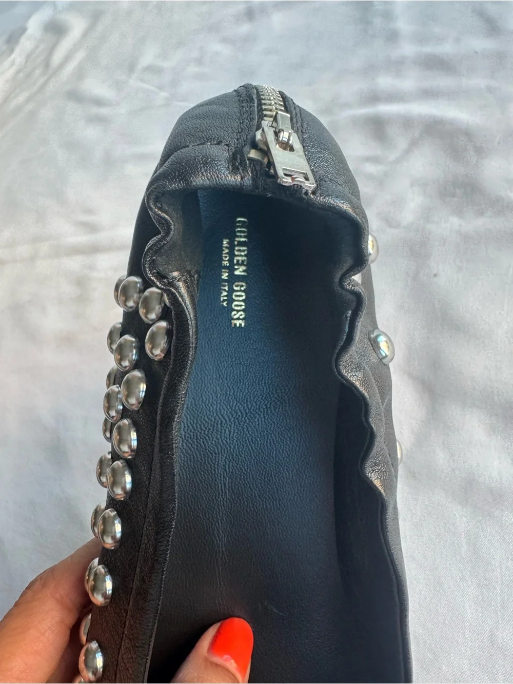Golden Goose Deluxe Brand Leather Black Silver Studs Ballet Amy Flat EU 37/US 7